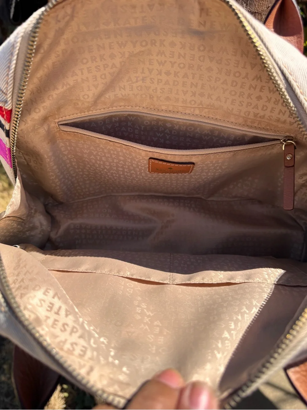 kate spade Striped Canvas Satchel in Pink, Red, Black & Cream